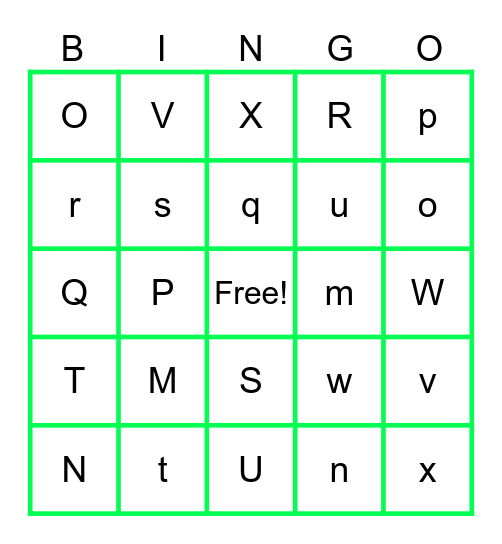 Letter Bingo Card