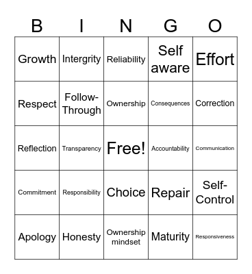 Accountability BINGO Card