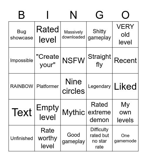 Random level bingo Card