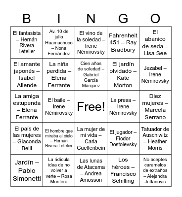 BINGO LITERARIO Bingo Card