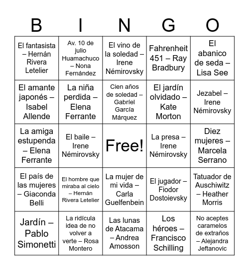BINGO LITERARIO Bingo Card