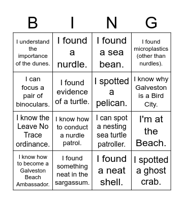 East Galveston Beach Walk Bingo Card