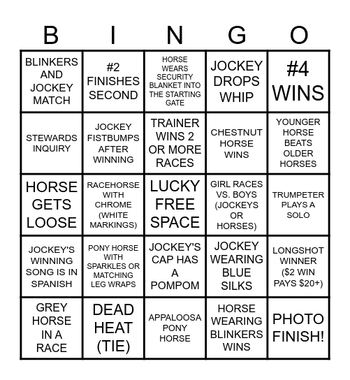RACEHORSE BINGO Card