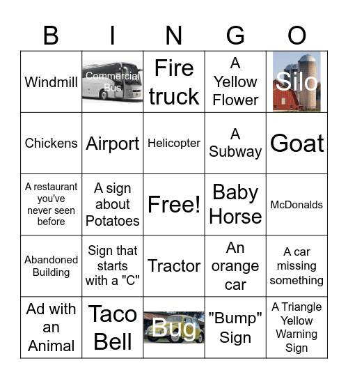 Roadtrip Bingo Card