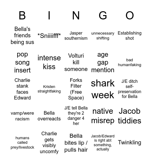 ☽ Twilight Marathon Bingo ☾ Bingo Card