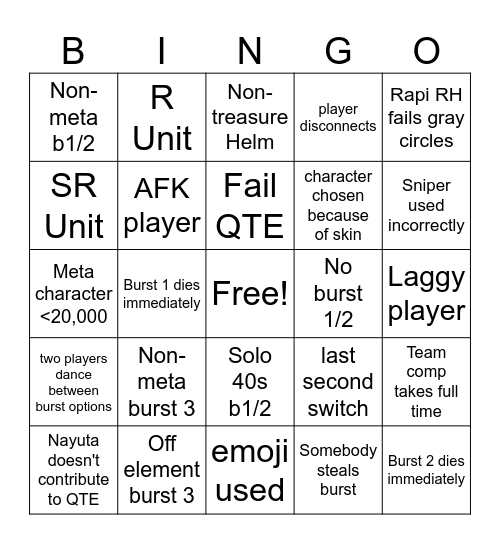 Coop Raid Bingo Card