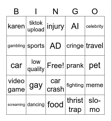 instagram reels Bingo Card