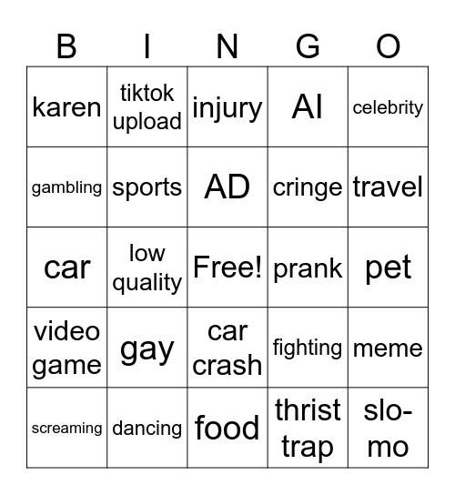 instagram reels Bingo Card