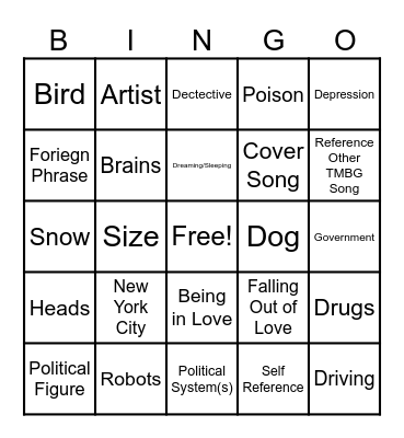 TMBG The World Is To Dig Bingo Card