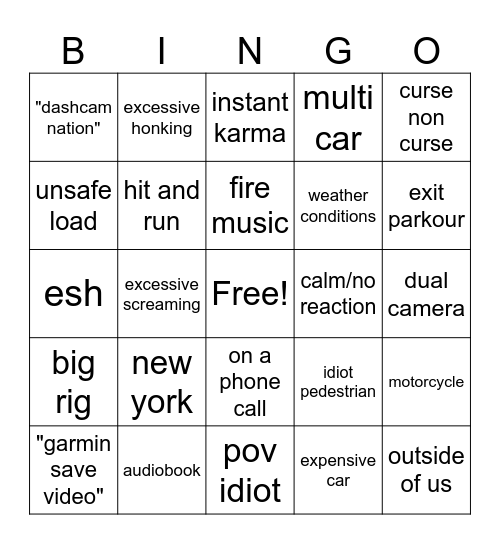 idiots in cars Bingo Card