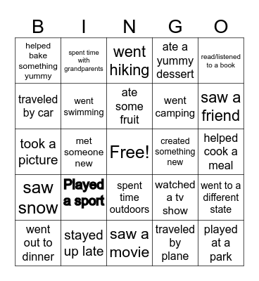 Long Weekend BINGO Card
