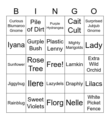 Faerie Garden Bingo Card