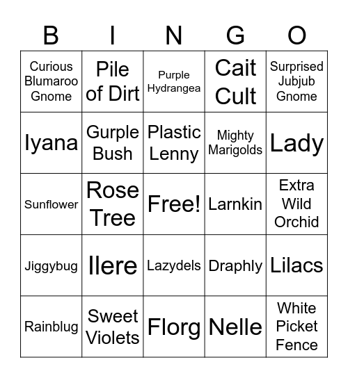 Faerie Garden Bingo Card