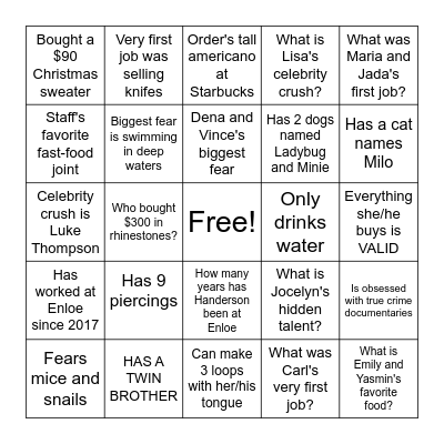 Ortho Trauma Staff - Get to know me Bingo Card