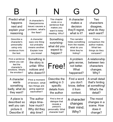 Reading Bingo Card