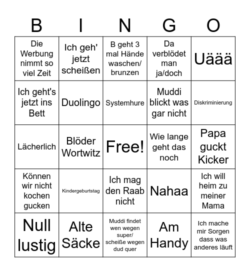 S u B g S Bingo Card