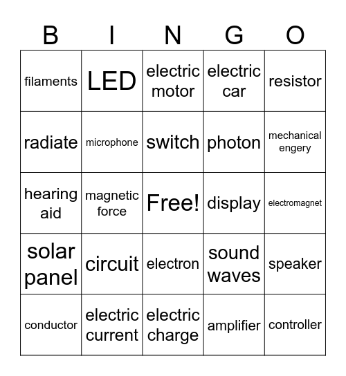 Daily Science Unit 5 Bingo Card