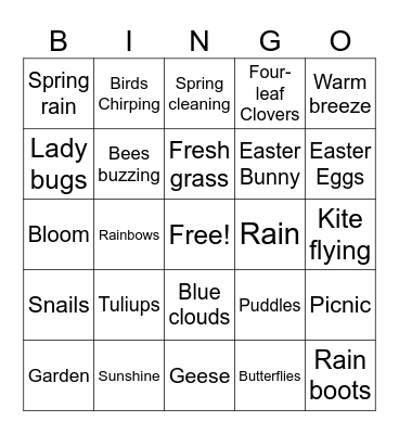 Spring time Bingo Card