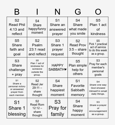 SABBATH BINGO JOURNEY Bingo Card