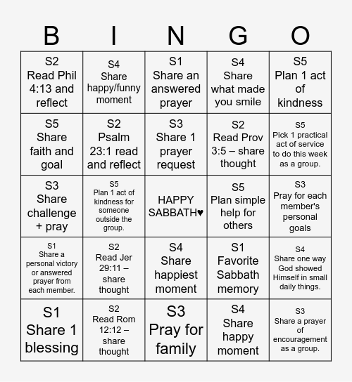 SABBATH BINGO JOURNEY Bingo Card