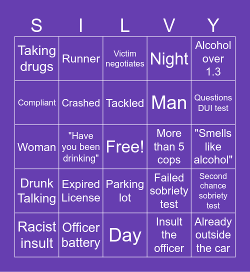 Cop cam Bingo (DUI) Bingo Card