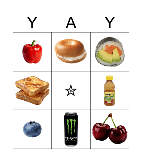 Mars's Safe Foods Bingo Card