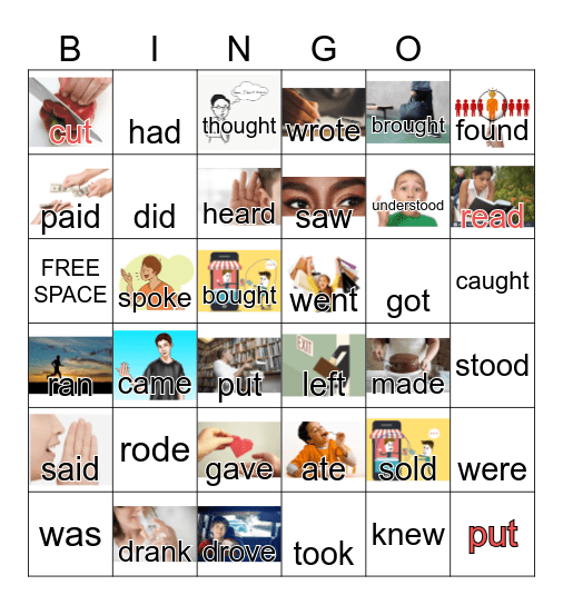 Past Tense Bingo - Reverse (irregular verbs) Bingo Card