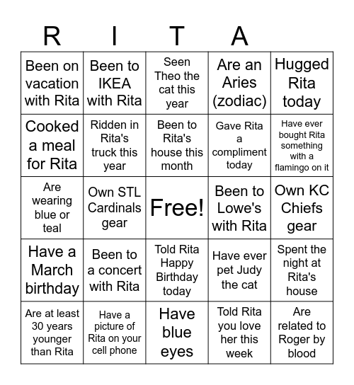 Mark the squares that you have completed! Bingo Card