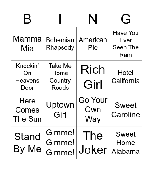Music Bingo Card