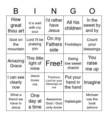 Church Music Bingo Card