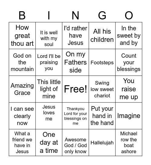 Church Music Bingo Card