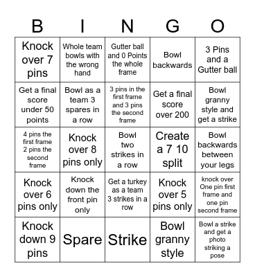 Bowling Bingo Card