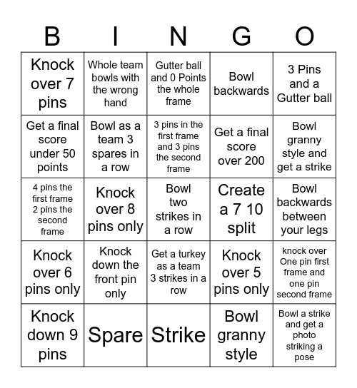 Bowling Bingo Card