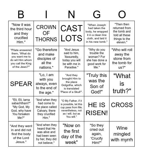 Easter Bible Reading Bingo Card