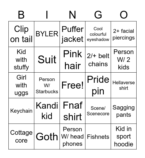 Park Royal thing Bingo Card
