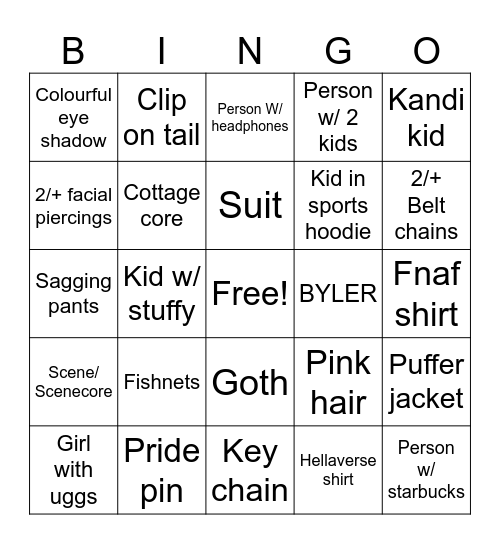 Park royal thingy Bingo Card