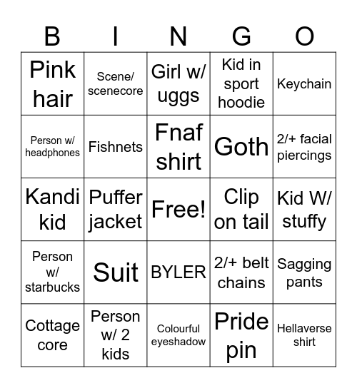 Park royal Bingo Card