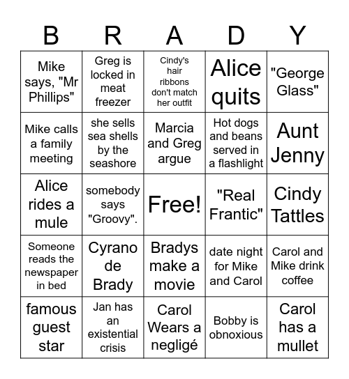 Groovy Brady Bingo! Bingo Card