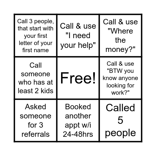 Make an attempt! Bingo Card