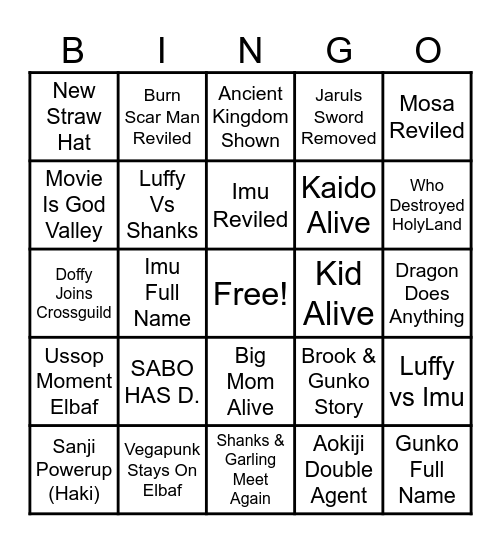One Piece BINGO 2026 Bingo Card