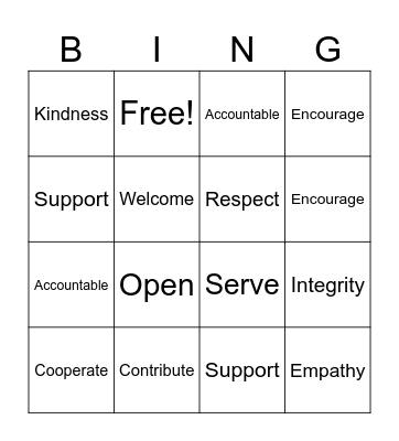 Civility and Citizenship Bingo Card