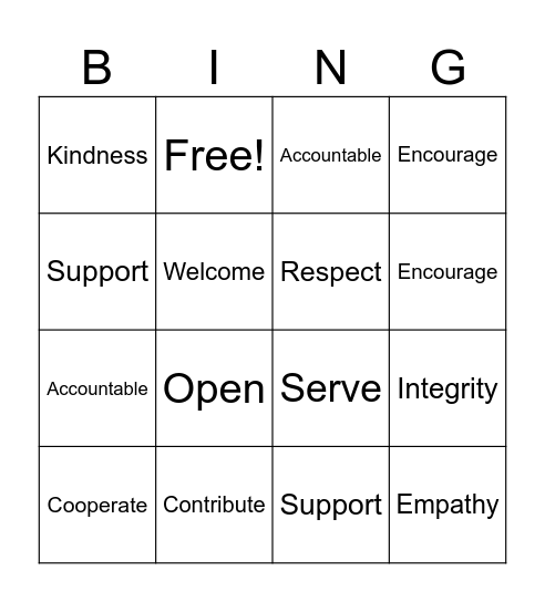 Civility and Citizenship Bingo Card