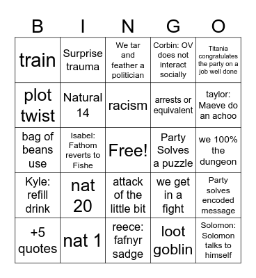 ~ Session 62~ We  broke everything in this dungeon :D Bingo Card