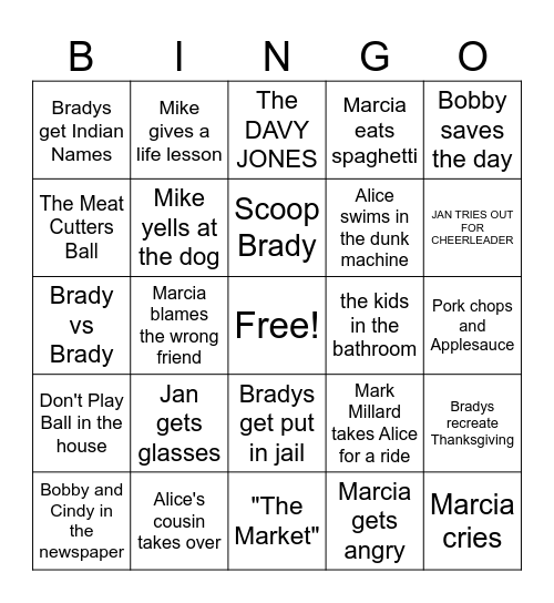Groovy Brady Bunch Bingo! Bingo Card