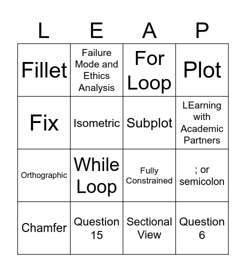LEAP Review Bingo!! Bingo Card