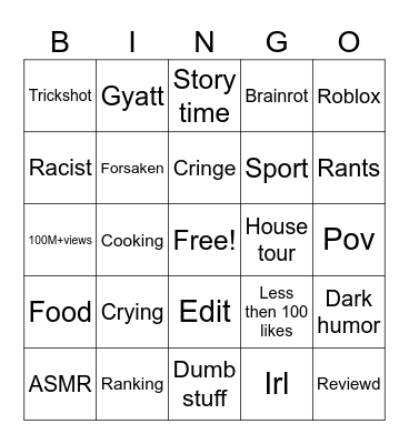 TikTok Bingo Card