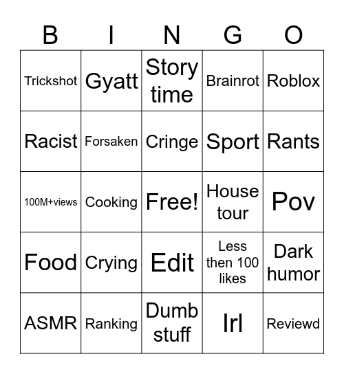 TikTok Bingo Card