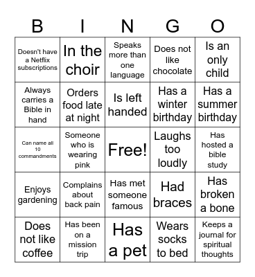 Covenant Orientation Bingo Card Bingo Card