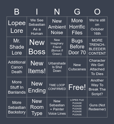 Pressure Bingo Card
