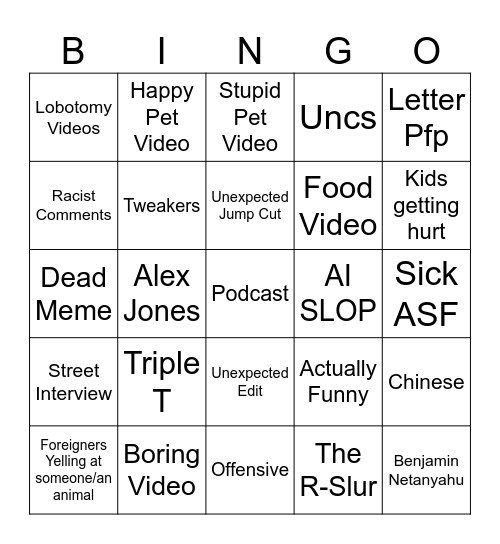 TIKTOK Bingo Card